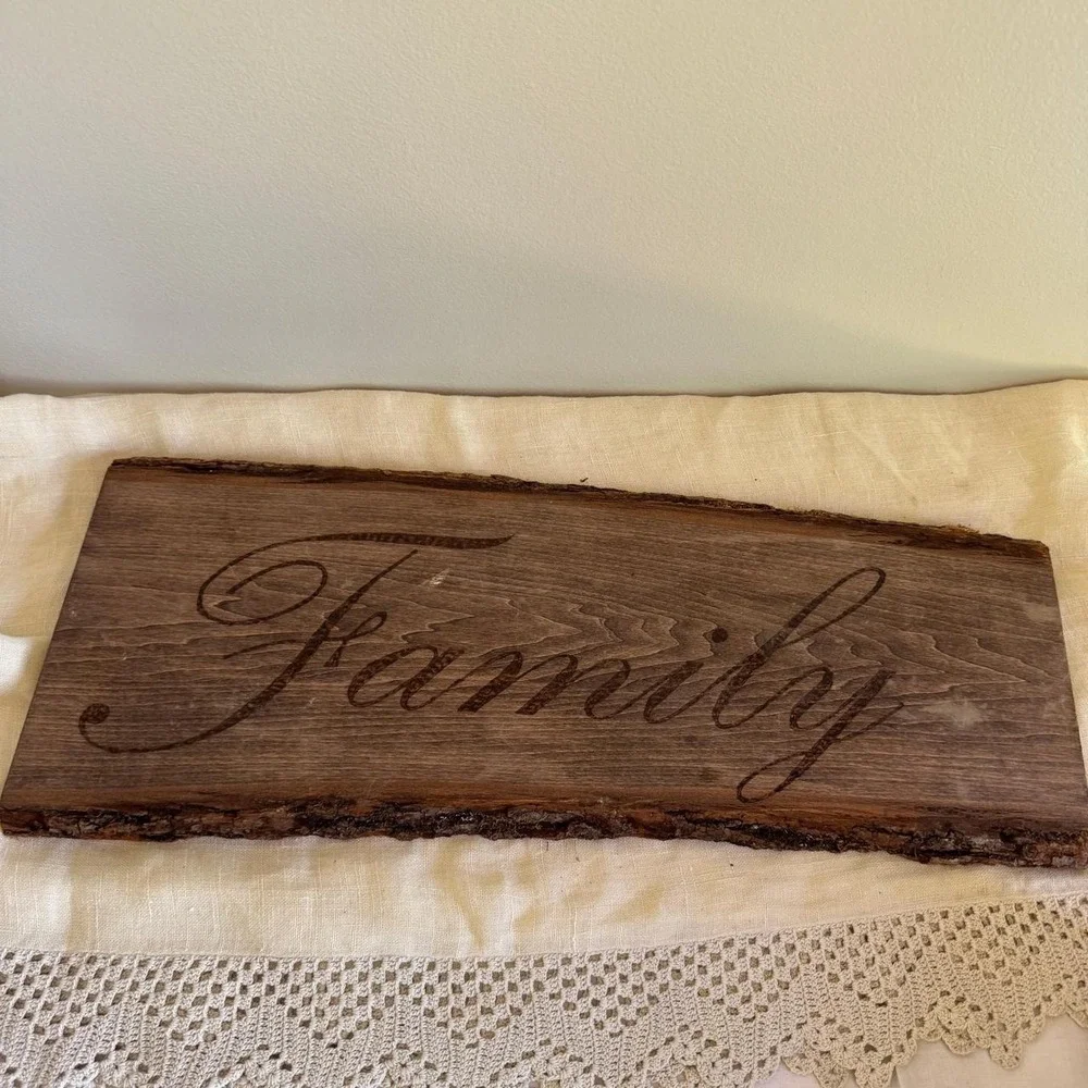 Handmade Live Edge Wood Burned Family Sign Rustic Wall‎ Decor Plaque Cabin Core